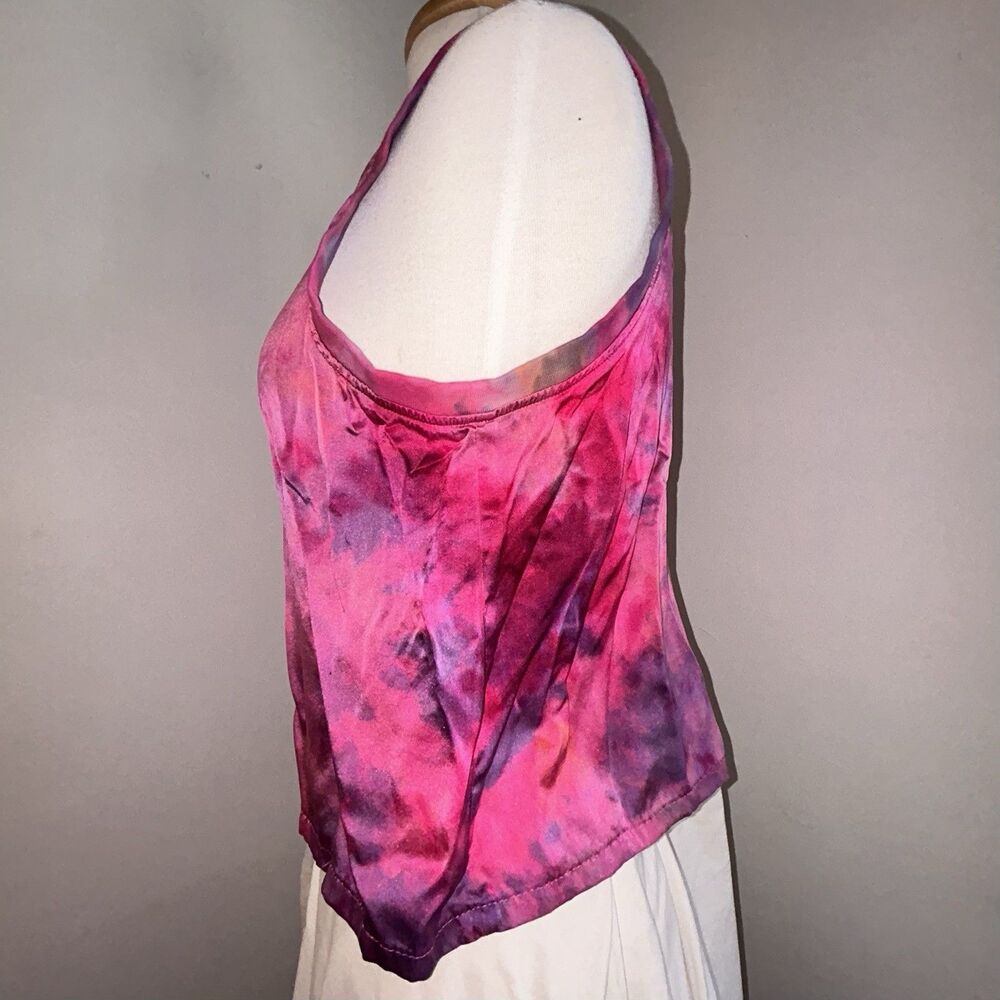 Riverside Tool and Dye Cropped Silk Tank Top Tye Dye Pink & Purple XS Small